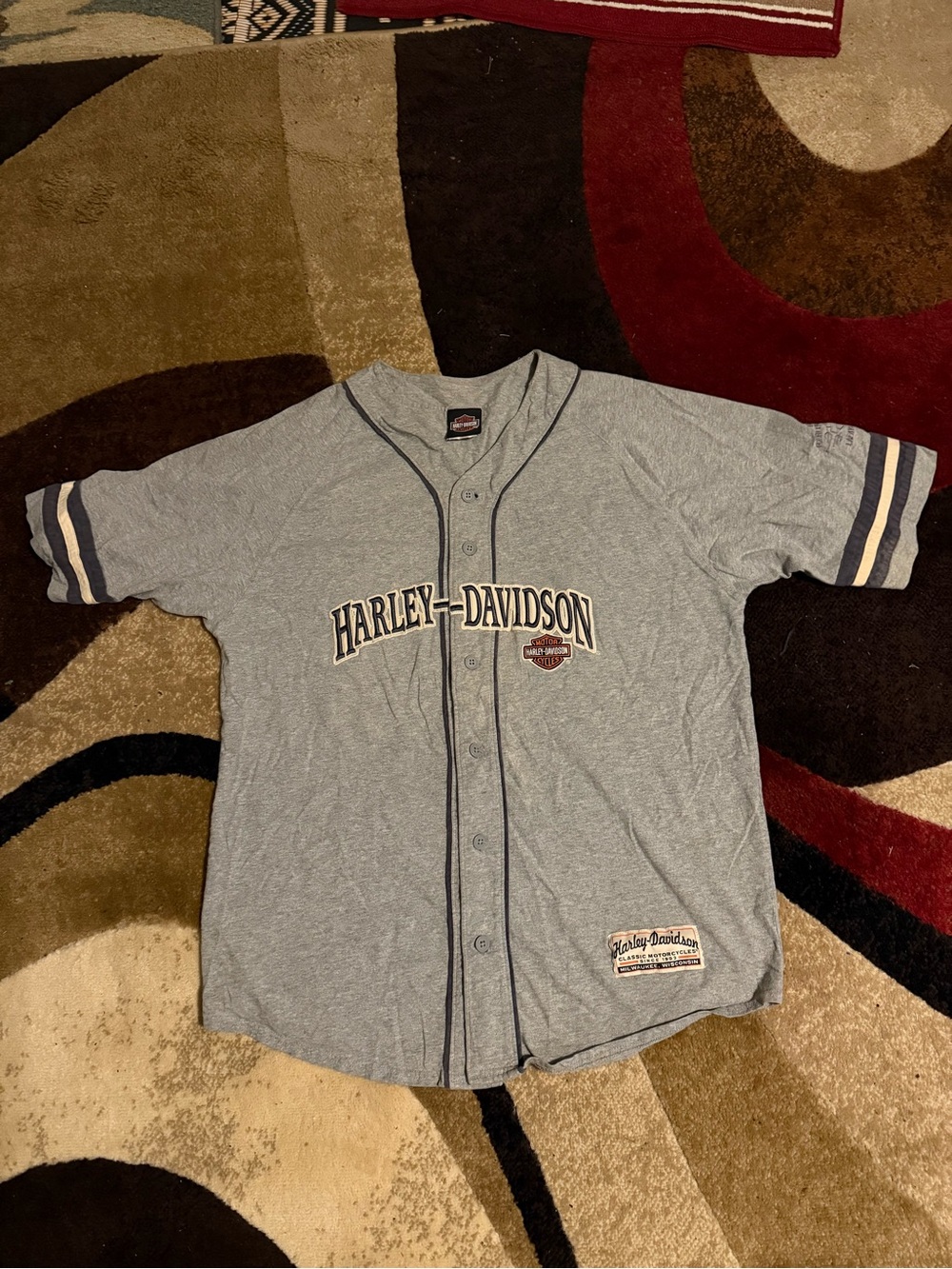 Harley-Davidson Light Gray and Navy Baseball Jersey nice feel